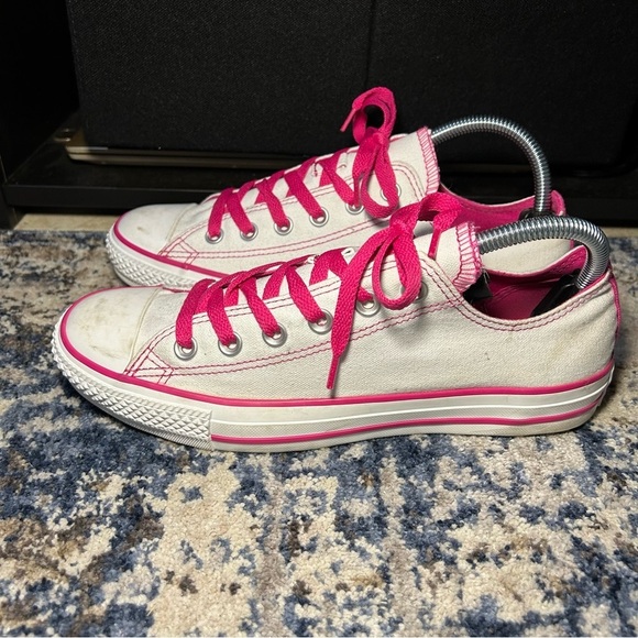 Converse Chuck Taylor All Star Double Tongue White & Pink Stitched Sneakers 8 - Picture 2 of 11